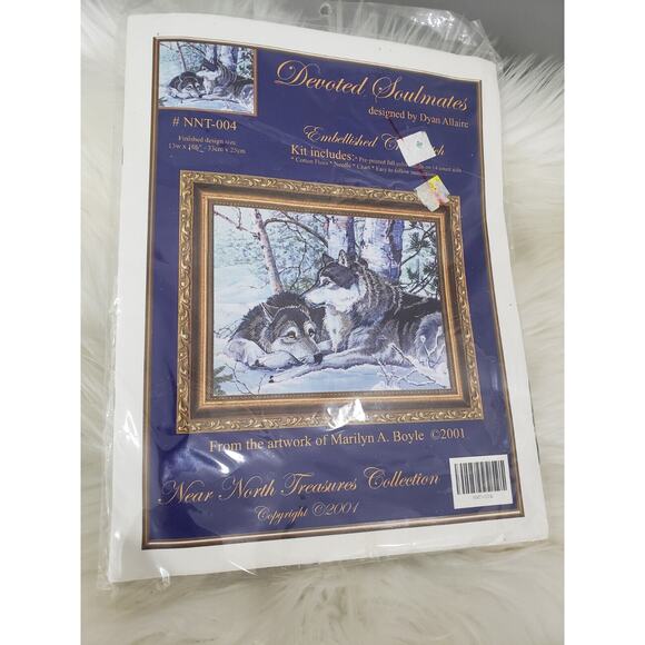 NEW VINTAGE Near North Treasures Cross Stitch Kit Devoted Soulmates Wolf indian - Picture 1 of 6
